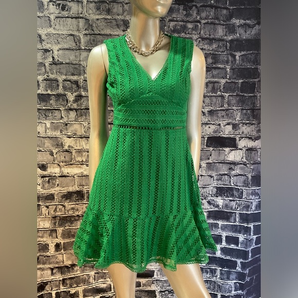 Green Netted 2 Layer Midi Spring Dress - Picture 3 of 9